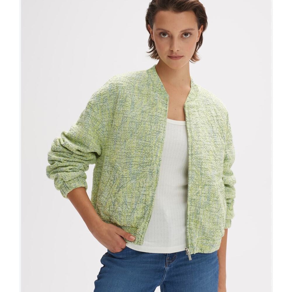 Opus 42/XL US Josefa Tweed Bomber Jacket Avocado Green Cotton Blend Zip Pockets